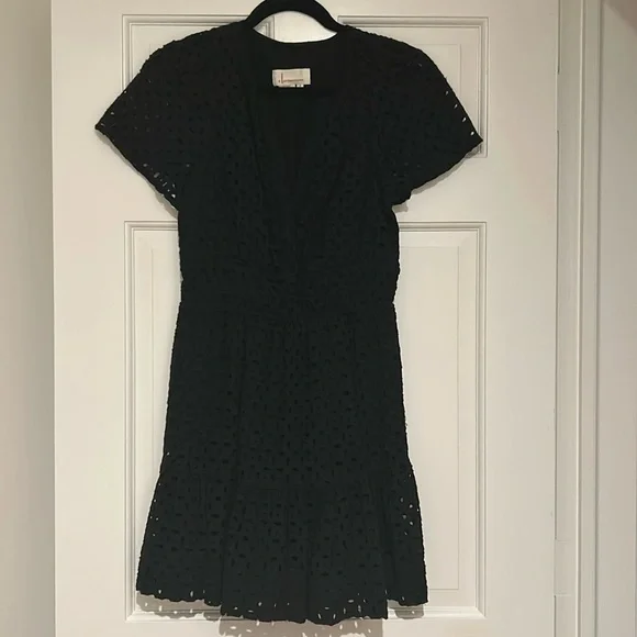 anthropologie black dress short Anthropologie Black Ruffle-Sleeve Open-Back Mini Dress Size XL 100% Cotton NwT